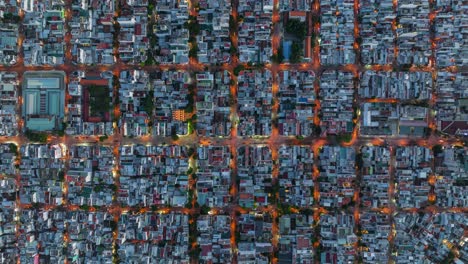 drone view timelapse traffic moving on chessboard order area of city - nha trang city, khanh hoa province, central vietnam