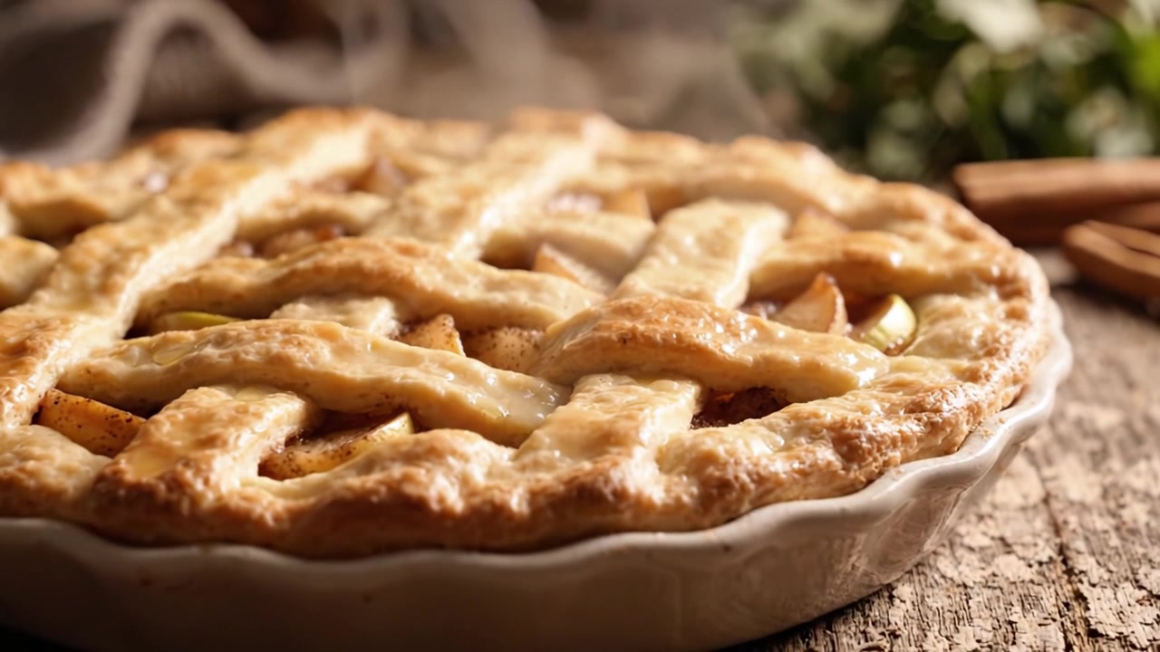 Deliziosa Torta di Mele Appena Sfornata con una Crosta a Griglia Dorata, Infusa con Spezie Aromatiche, Perfetta per Ogni Occasione e Sicura di Deliziare gli Amanti dei Dolci Ovunque