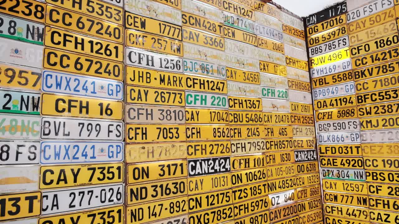A wall full of vehicle number plates in South Africa