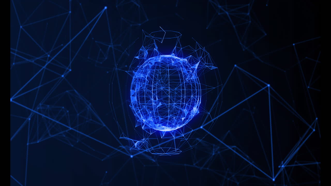 animación de las conexiones de red sobre globo azul sobre fondo negro