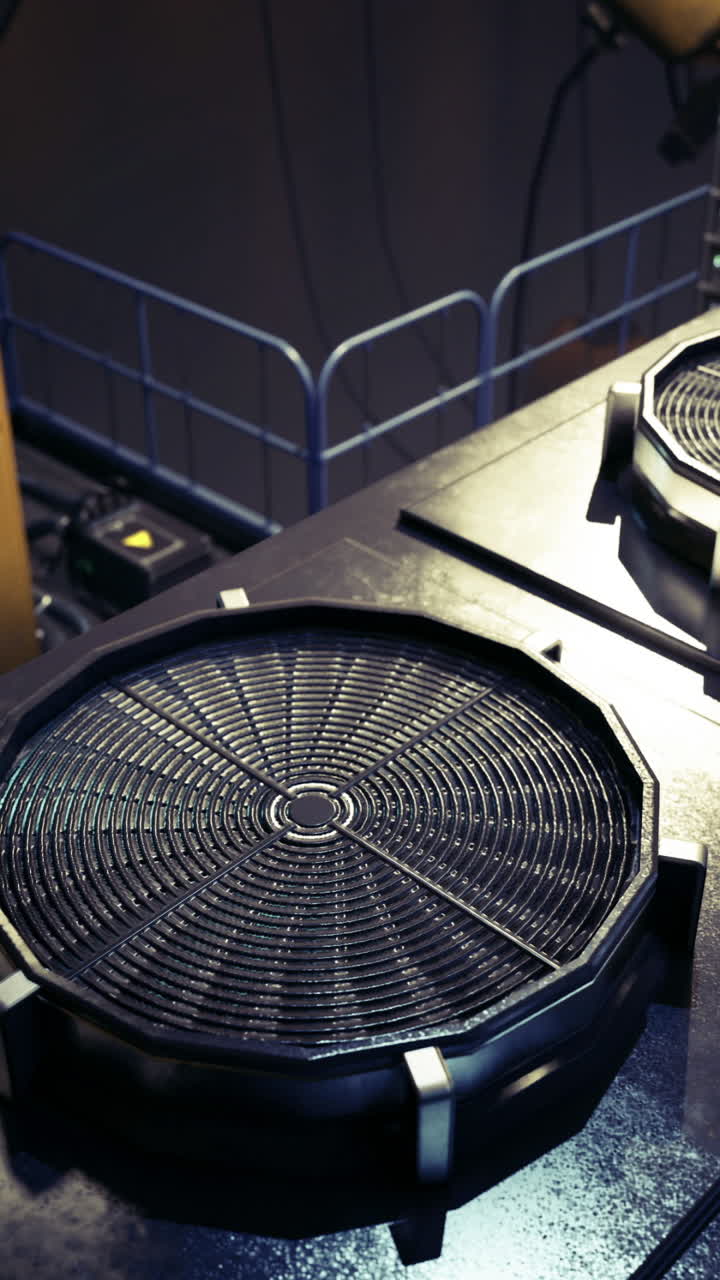 Industrial workspace features cooling units and equipment in a modern setting