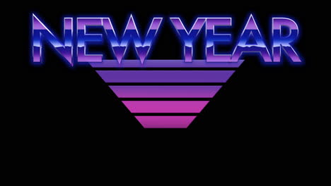 happy new year text with neon triangles in dark galaxy