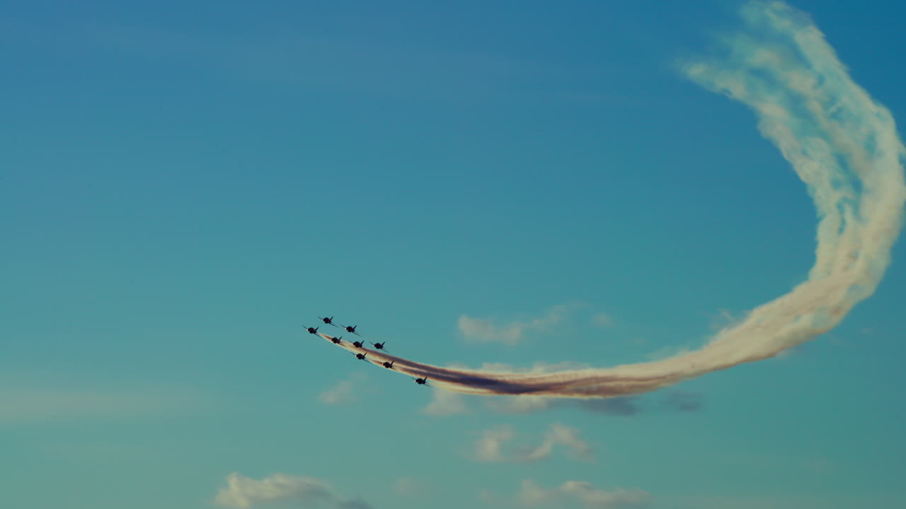 Aerobatic team performing air show with smoke trails