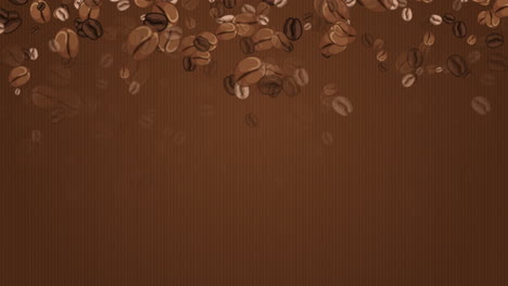 seamless looping animation of drawn coffee beans falling from above on a brown soft background.