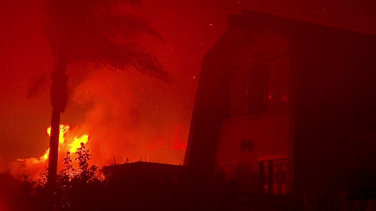 Santa Ana Winds Fuel The Inferno Of Flames At Night In The Hills Above Ventura And Santa Barbara During The Thomas Fire 1