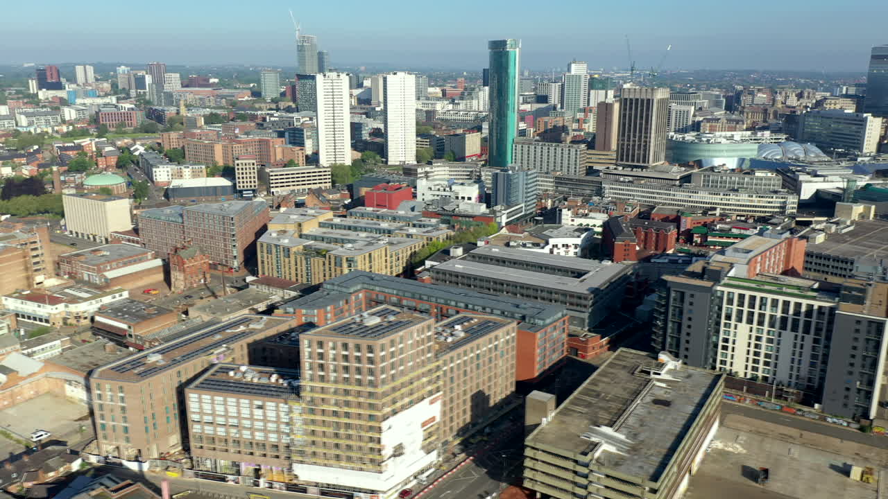 una vista aérea del centro de la ciudad de birmingham en midlands, inglaterra