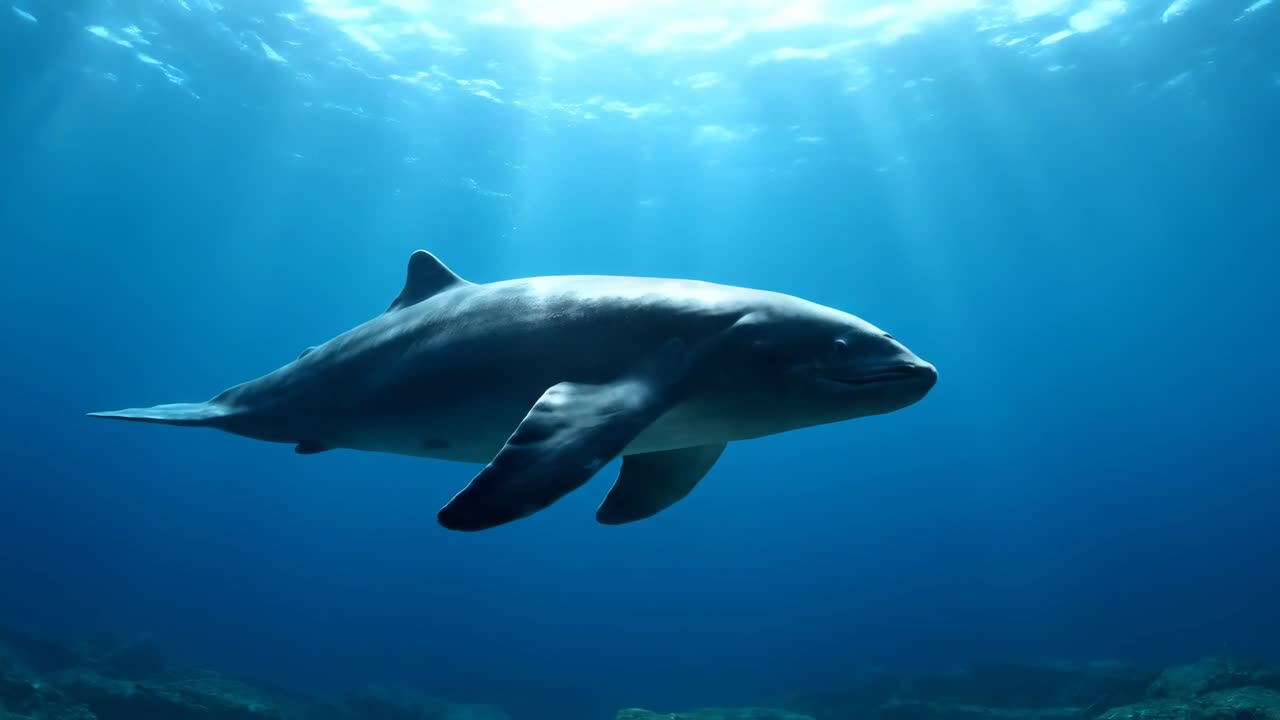 Dolphins swimming underwater in the ocean