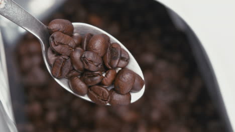 Barista-Schöpft-Einen-Teelöffel-Geröstete-Kaffeebohnen-Aus-Der-Packung