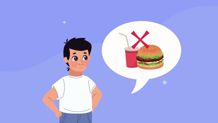 young man standing with fast food animation