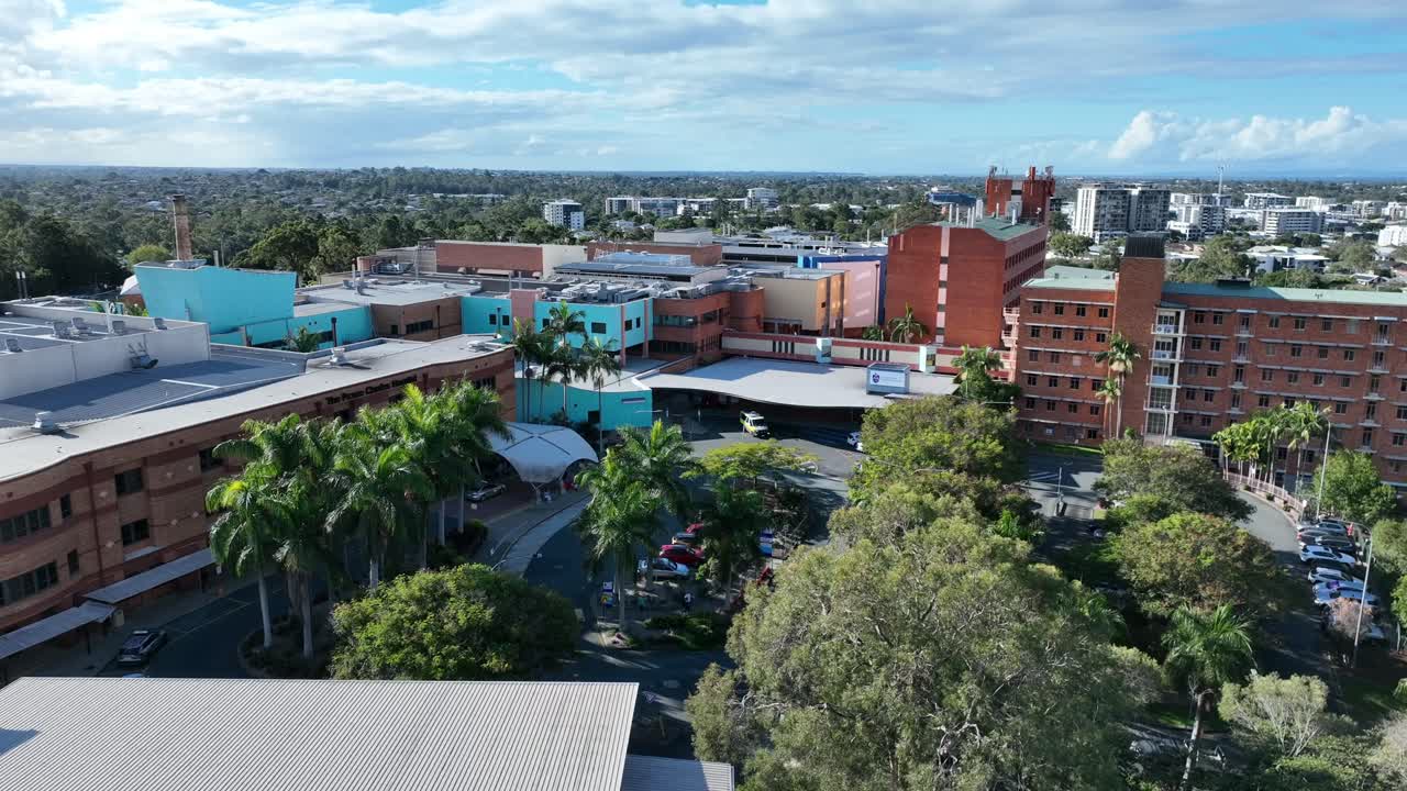 Close up pull away drone shot of Brisbane's Prince Charles Hospital