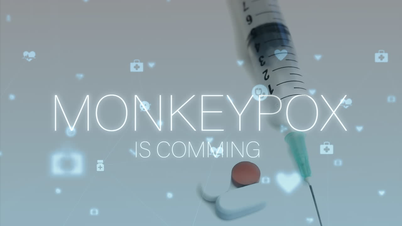 아이콘과 주사기 위에 원 ⁇ 이 천연두의 애니메이션