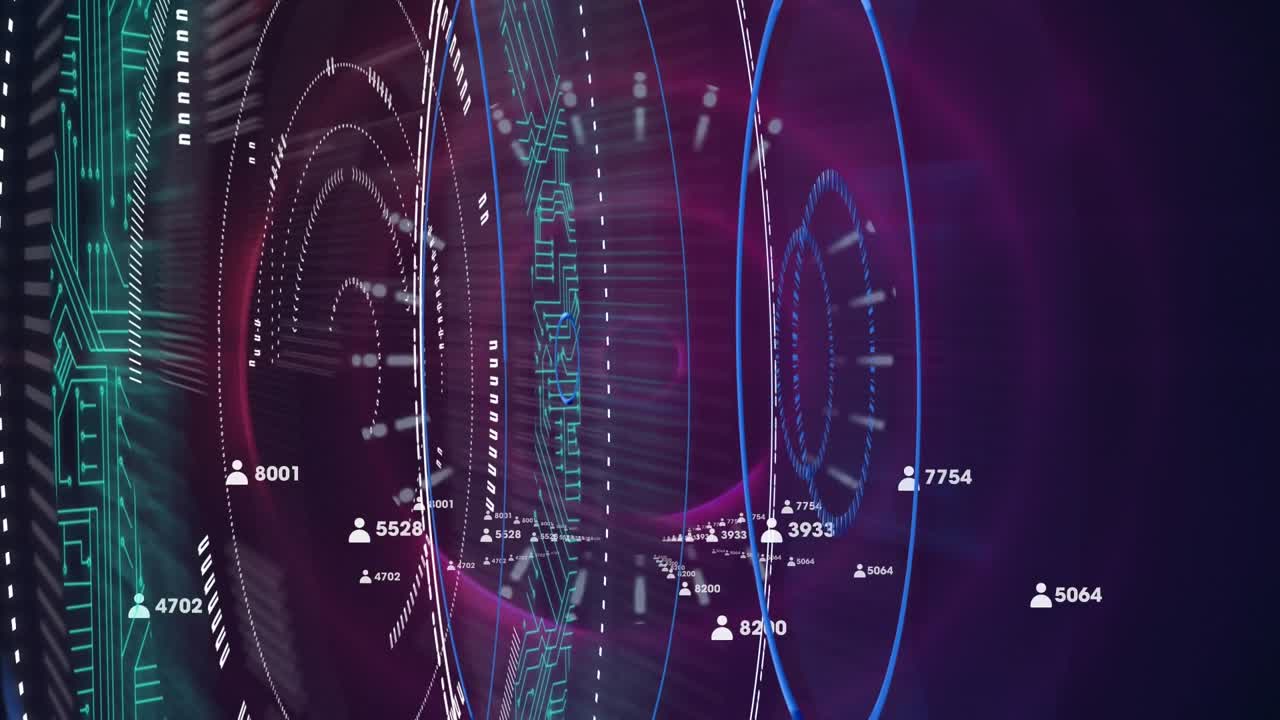 Digital animation of statistical data processing against abstract grey background