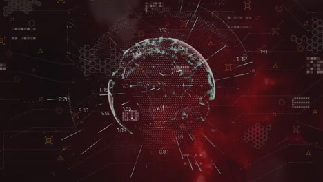 animación del globo sobre el procesamiento de datos en fondo negro