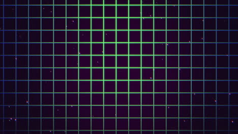 cuadrícula dinámica de líneas vibrantes en verde y púrpura sobre un elegante fondo negro
