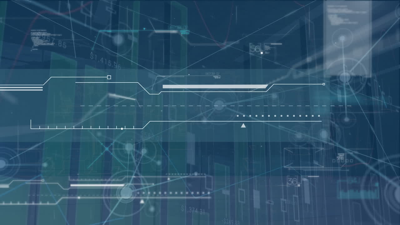 animación del procesamiento de datos financieros sobre el paisaje urbano