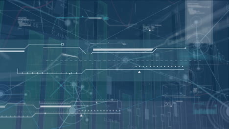 animación del procesamiento de datos financieros sobre el paisaje urbano