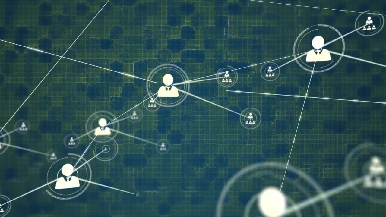 Animation of network of connections with icons over landscape