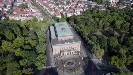 aerial view of braunschweig state theatre and park, braunschweig, lower saxony, germany