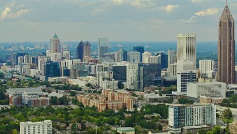 Aerial-view-showing-City-of-Atlanta-from-above-with-neighborhood-and-Skyscraper-buildings