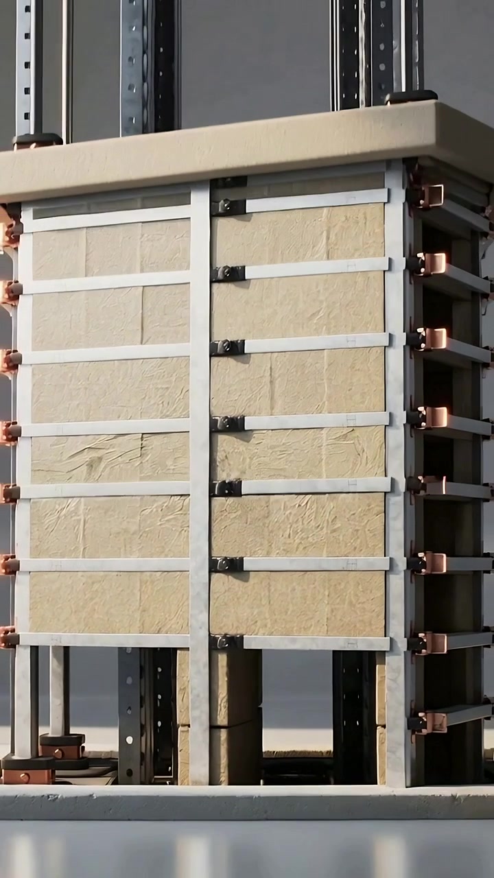 Vídeo vertical: Iniciando rotação em laboratório, painel isolado girando, mostrando sarrafos e braçadeiras de cobre