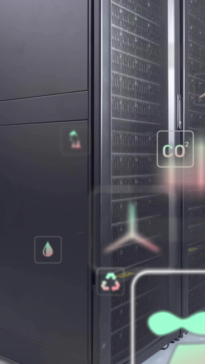 Animation of eco icons and data processing over computer servers