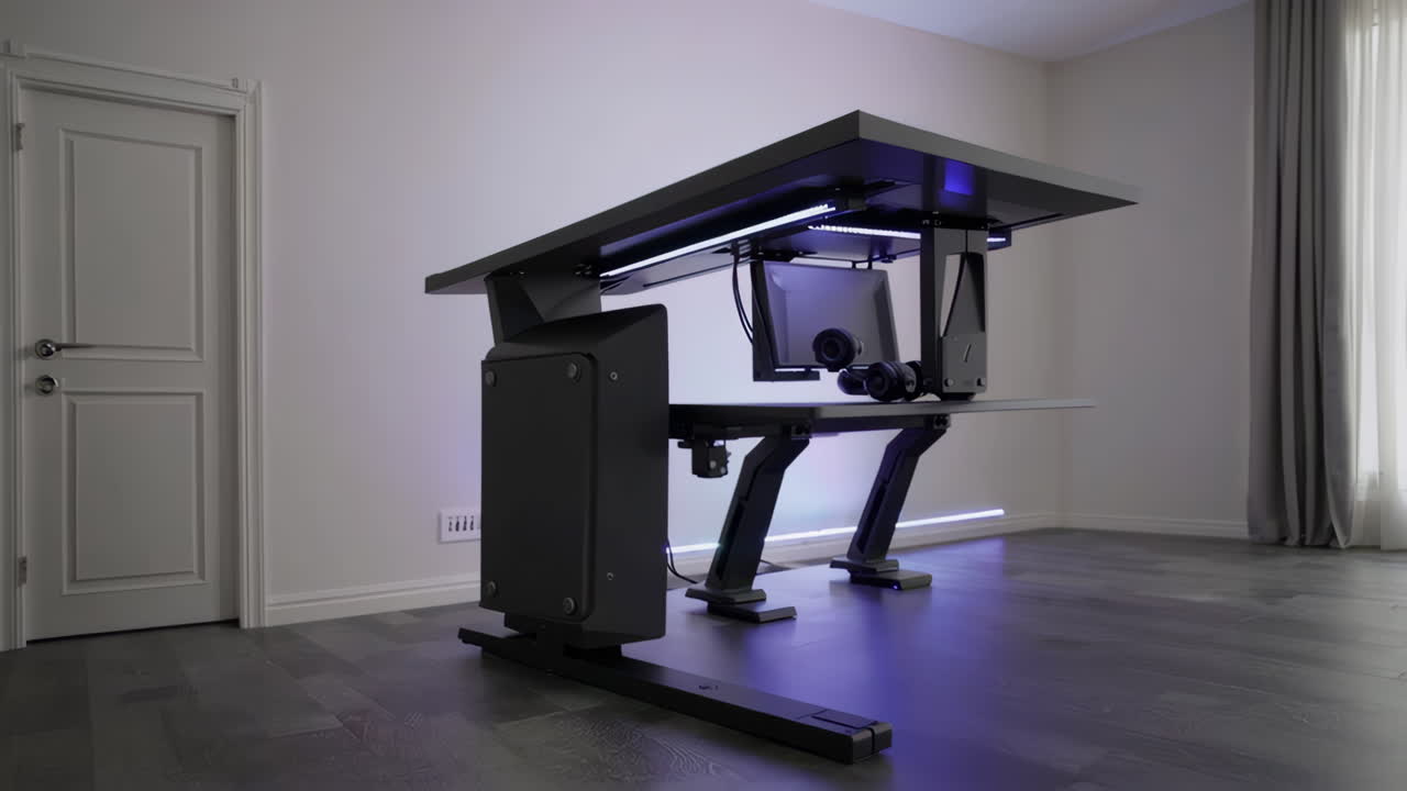 Modern Black Adjustable Standing Desk with Integrated LED Lighting