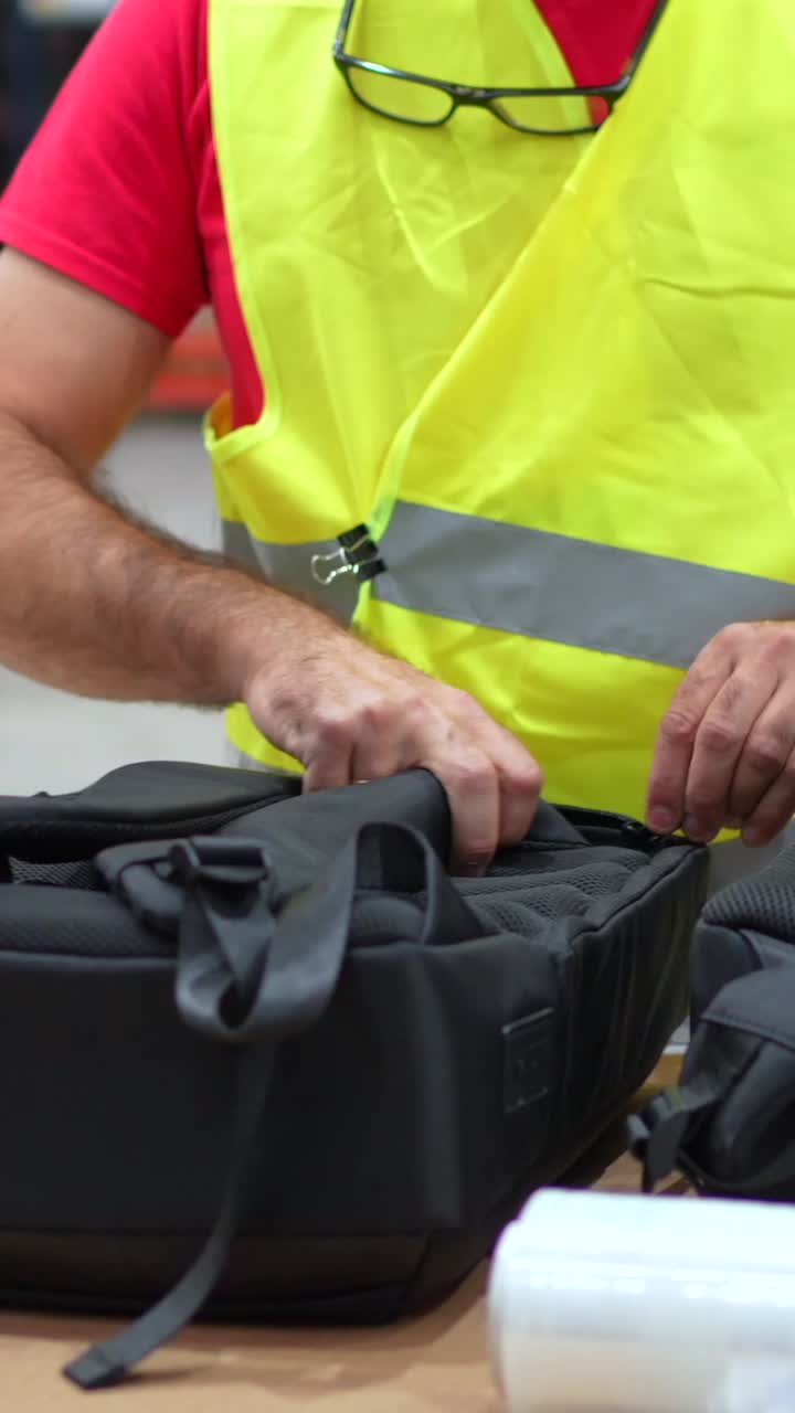 Man with Black Backpack and Safety Vest