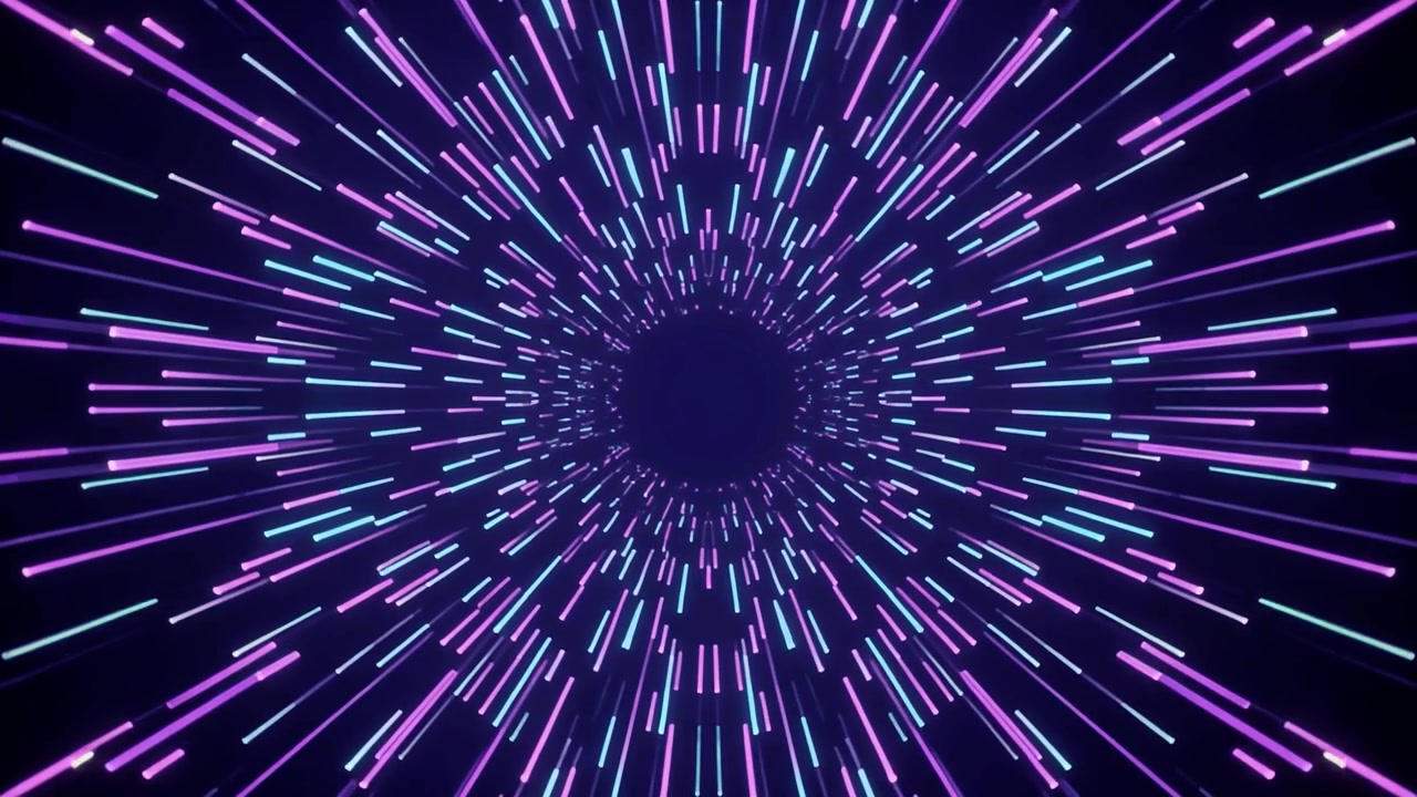 Abstract Tunnel of Glowing Neon Purple and Blue Light Streaks