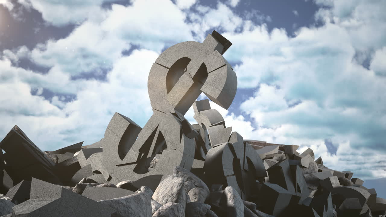 미래 지향적 인 디지털 스크린 에 대항 하여 붕괴 된 달러 기호