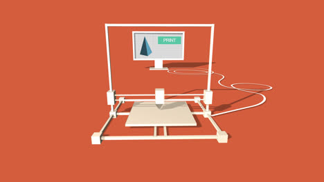 3d printing technology. modern, futuristic device is used to create geometric object. machine is using computer connection with three-dimensional render model. pc send element to the printer