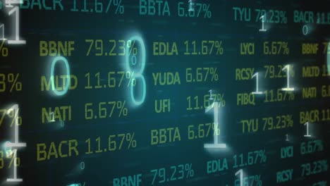 glowing numbers moving against stock market data processing