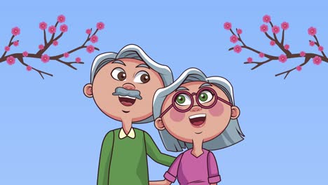 grandparents couple with hearts love characters