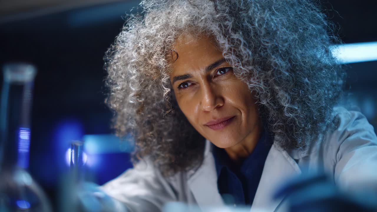 Intense Focus and Precision: A Scientist Analyzing Samples in a Laboratory with Advanced Equipment and Glassware Under Bright Lighting Conditions