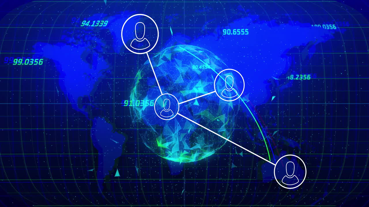 네트워크 연결 및 데이터 처리 애니메이션 디지털 세계 배경