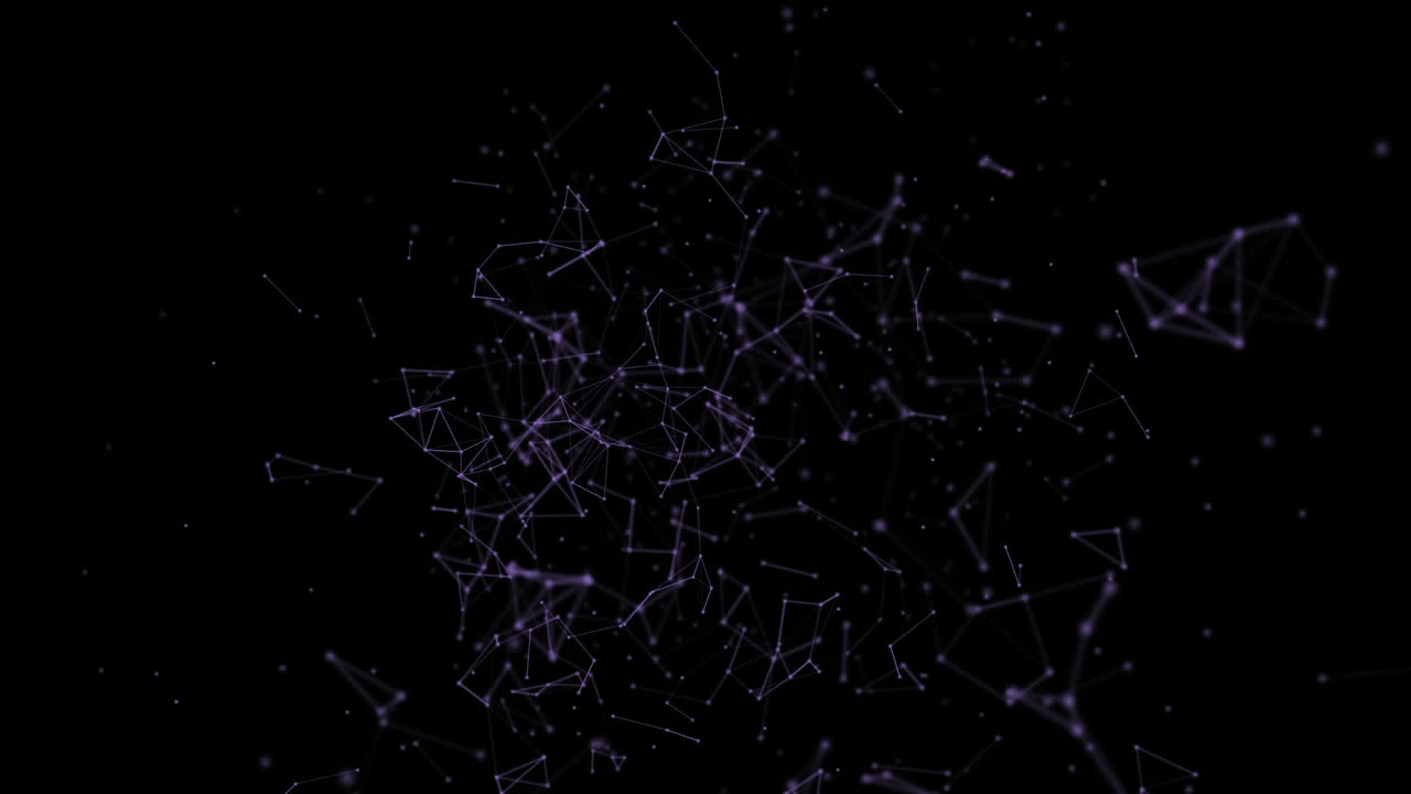 Animation of geometric shapes formed of illuminated connected dots on black background