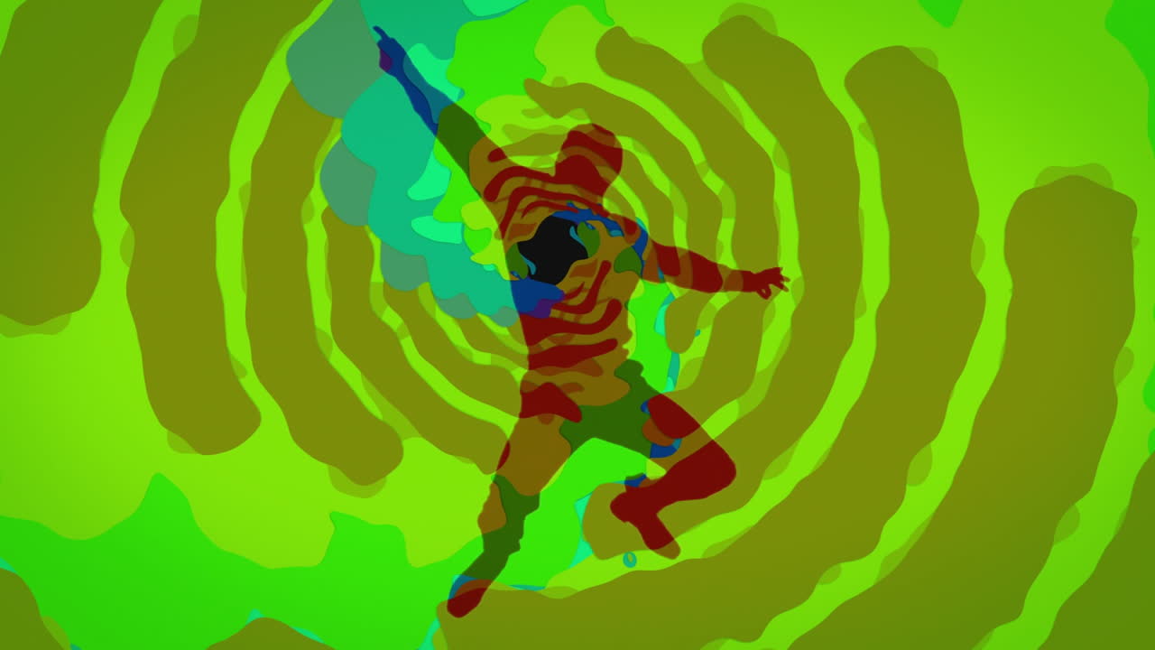 Dancing energetically, silhouette of person in colorful abstract animation