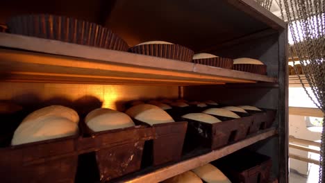 jars for loaves of raw bread in bakery