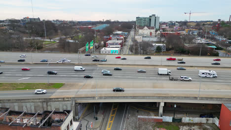 aerial view of traffic movement in the city of atlanta, freeway traffic, georgia, usa