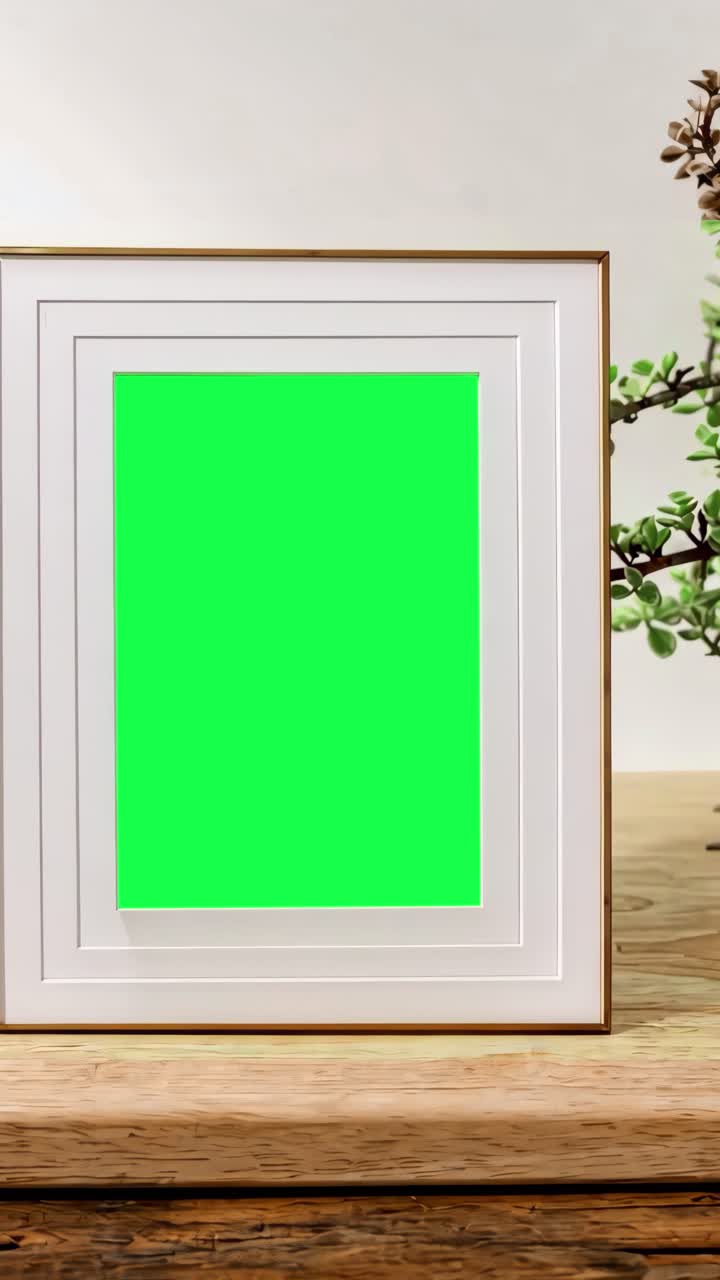 Gold picture frame live mockup animation, transparent 4K video, green screen