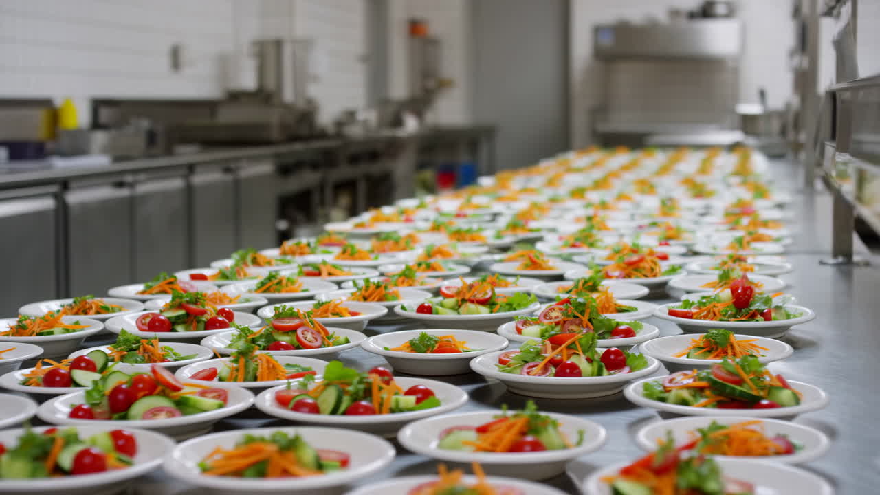 Veel Verse Salades Bereid en Opgemaakt in een Commerciële Keuken