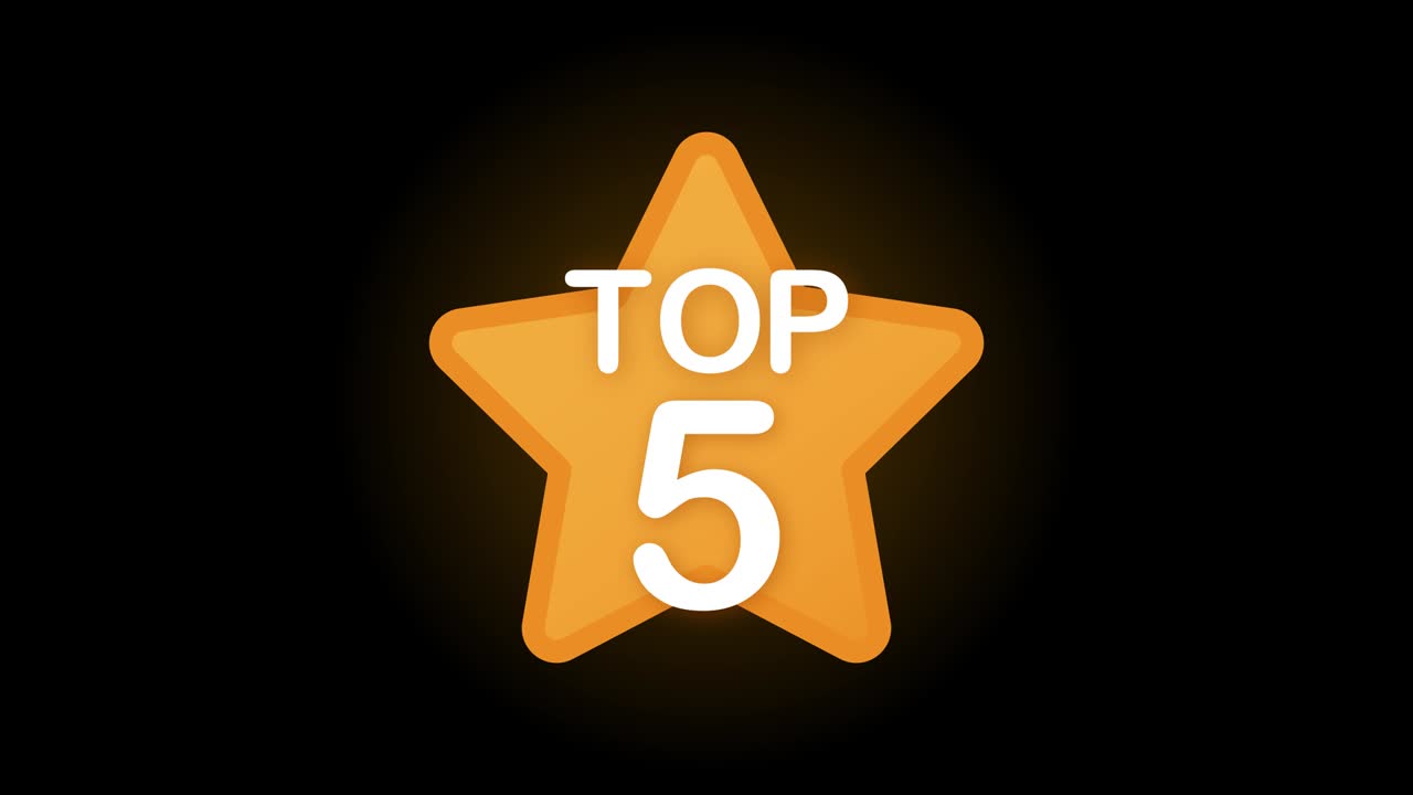 Top 5 gold label on black background. Motion graphics.