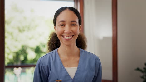 nurse, worker smile and woman face of a caregiver