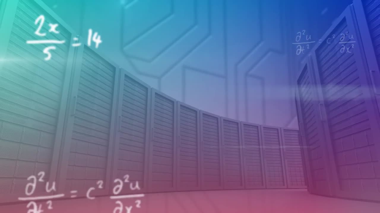 ecuaciones matemáticas que se mueven contra la sala del servidor