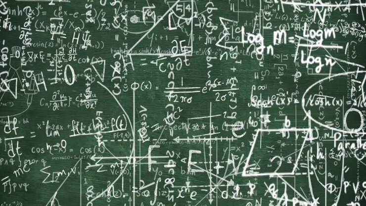 Animation of mathematical equations moving on green background