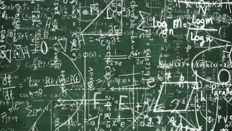 Animation-of-mathematical-equations-moving-on-green-background