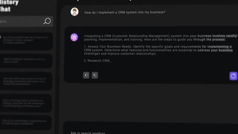 animación del procesamiento de datos de chat sobre la pantalla