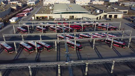 TTC public transit buses at large operations, maintenance and storage facility