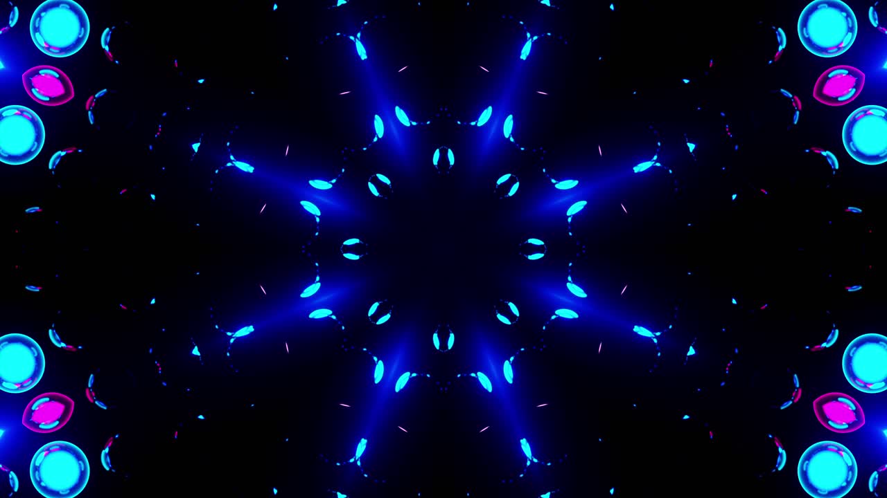Motivo astratto colorato con luci blu e rosa. Loop VJ caleidoscopico
