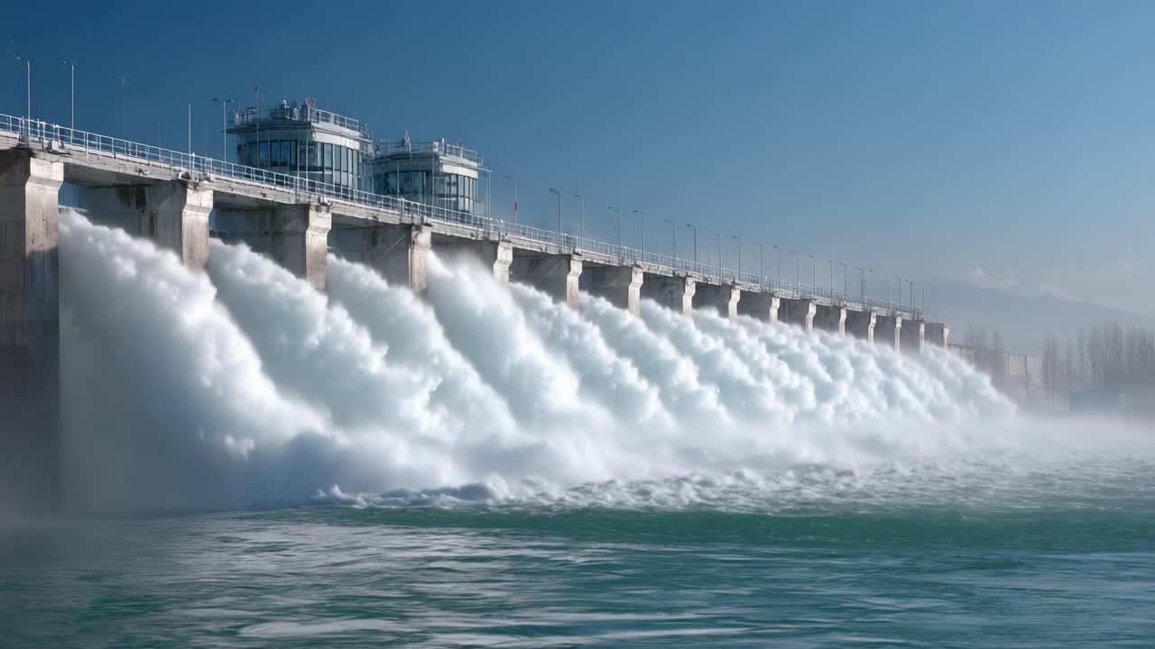 A Majestic Display of Water Power: The Dynamic Flow of a Hydro Power Station in Full Operation, Showcasing the Force of Nature and Engineering Mastery