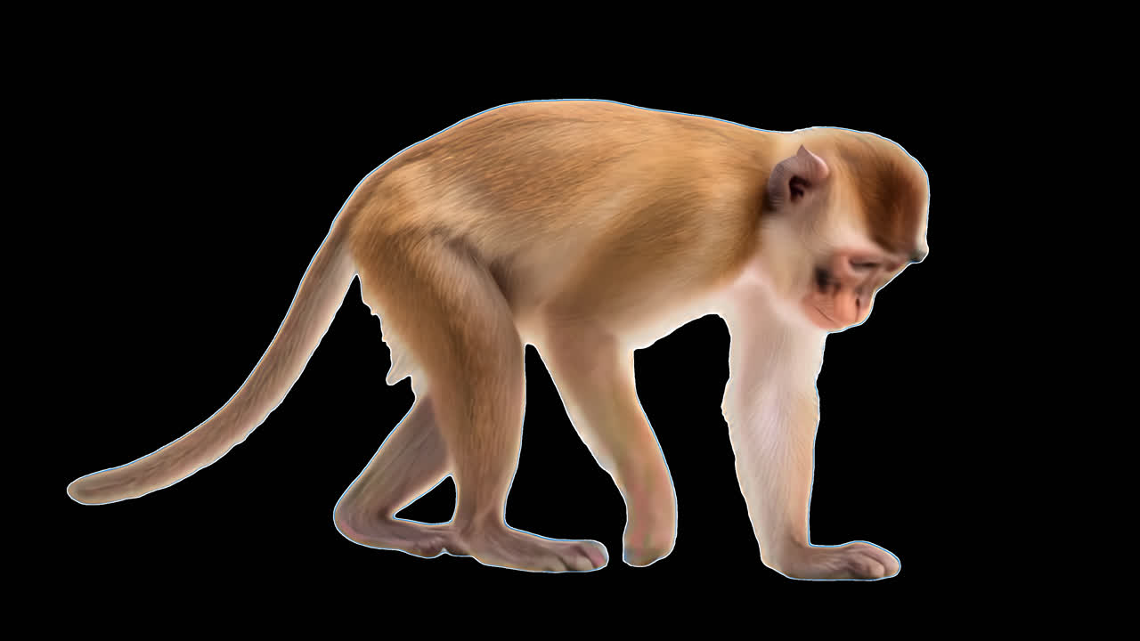 Realistic monkey animation isolated asset, transparent 4K video, alpha channel, ProRes 4444